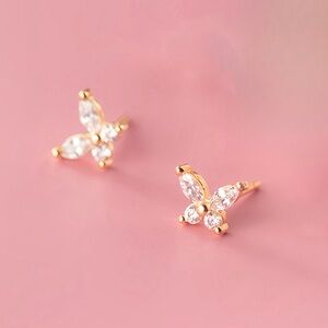 Butterflies CZStud Earrings/Solid Silver-ECZ022 Gold SS076